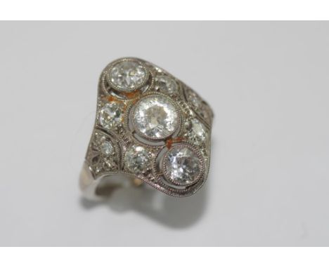 Art Deco 18ct white gold & 9 stone diamond ring centre stone 0.65ct, Total diamond weight 2.46ct. Total ring weight 5.5gms. V