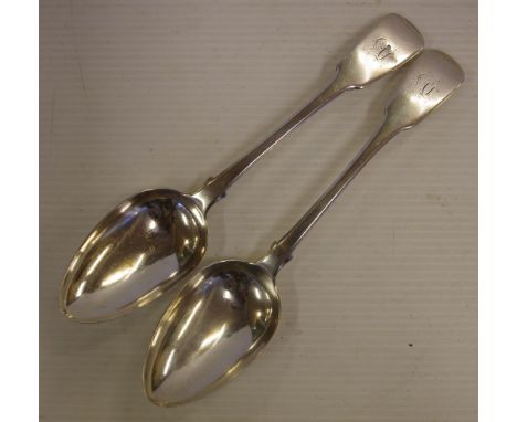 Pair of George III sterling silver soup spoons hallmarked London 1818, 130g approx., maker:  William Eley & William Fearn