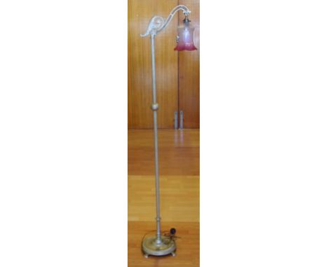 Antique standard lamp with etched glass shade, 147cm high approx.