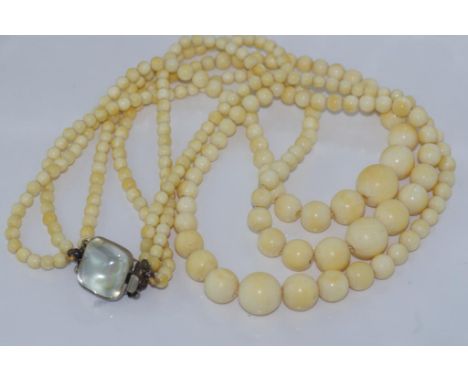 Good vintage three strand ivory necklace NB this item may not be exported.