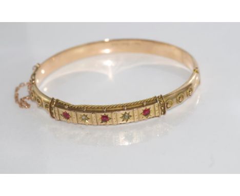 Antique 9ct gold, ruby and diamond hinged bracelet weight: approx 9.4 grams