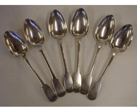 Six early Victorian sterling silver soup spoons hallmarked London 1842, 460g approx.