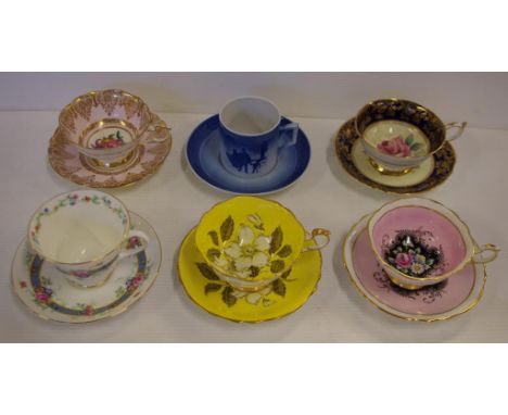 Six various porcelain cups & saucers to include Royal Doulton and Royal Copenhagen