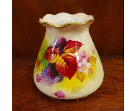 Royal Worcester handpainted vase berry & gilt decoration, signed K. Blake, 8.5cm high approx.