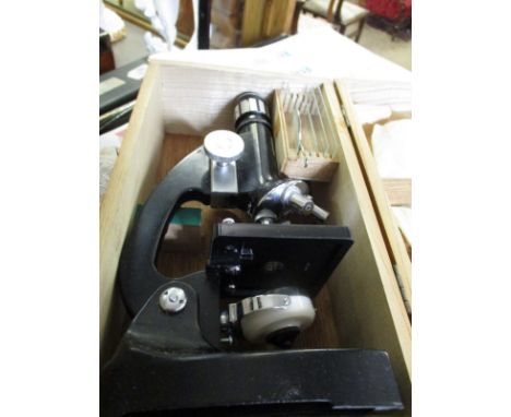 PINE CASED MODERN MICROSCOPE 