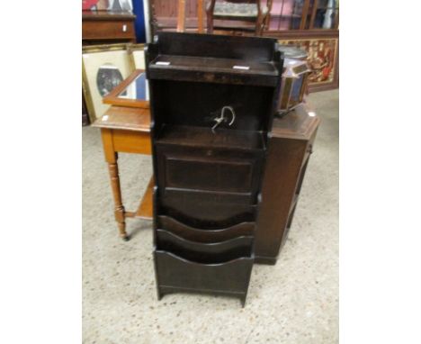 OAK SMALL PROPORTIONED CUPBOARD WITH OPEN SHELF WITH DROP CENTRE WITH BUILT IN MAGAZINE RACK