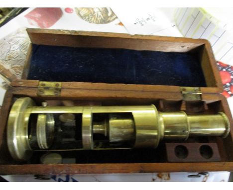 MAHOGANY CASED PART BRASS MICROSCOPE