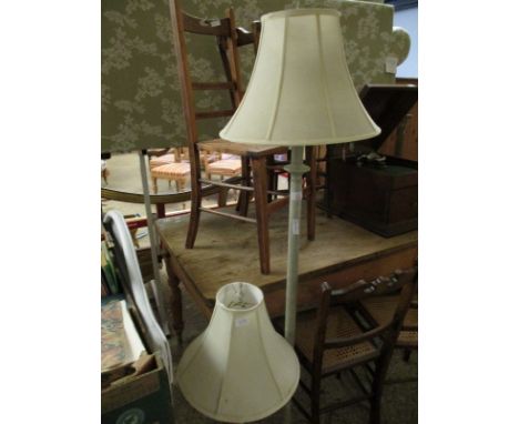 PAINTED COLUMN STANDARD LAMP WITH CREAM SHADE TOGETHER WITH A FURTHER SMALLER SIDE LAMP (2)