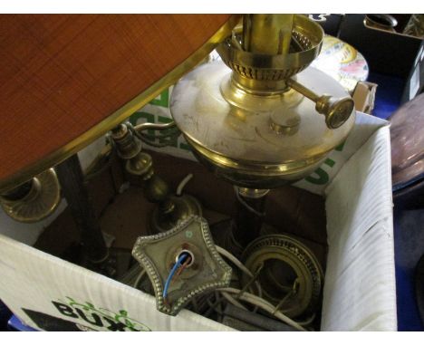 VICTORIAN BRASS OIL LAMP, BRASS LAMPS ETC 