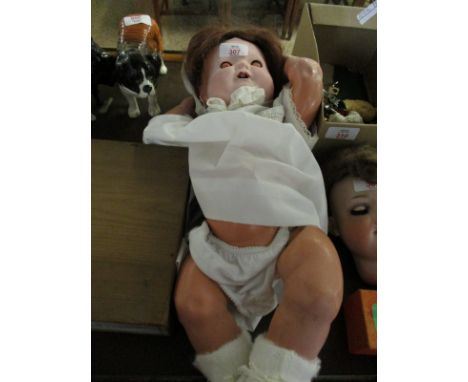 VINTAGE DOLL IN LACED CLOTHING AND BONNET 