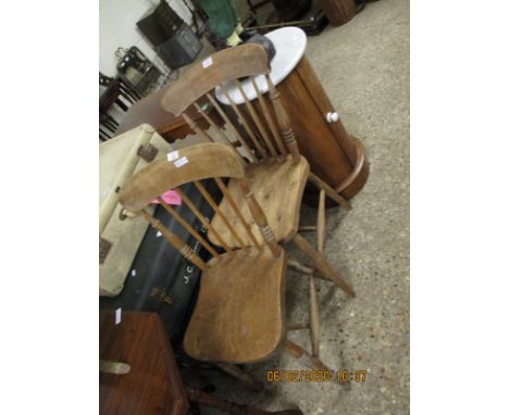 PAIR OF 19TH CENTURY ELM SEATED STICK BACK KITCHEN CHAIRS