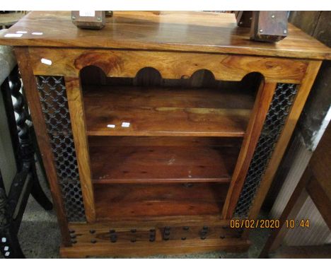 EASTERN HARDWOOD TWO FIXED SHELF BOOKCASE WITH METAL GRILLE FRONT