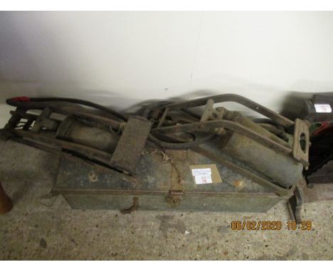 TWO VINTAGE FOOT PUMPS AND TIN (3)