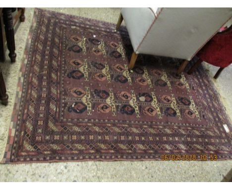 GOOD QUALITY BROWN BOKHARA TYPE CARPET WITH MULTI GULL BORDER