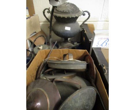 VICTORIAN COPPER PAN LIDS, SAMOVAR, INDUSTRIAL TYPE WORK LIGHT 