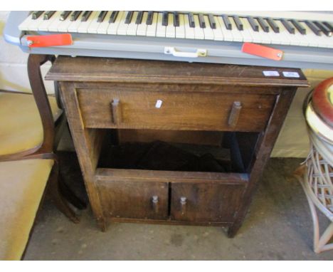 OAK FRAMED SIDE CUPBOARD WITH SINGLE DRAWER OVER CUPBOARD DOOR WITH OPEN SHELF