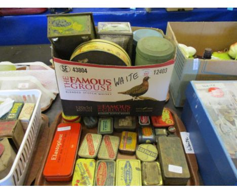 TWO TRAYS CONTAINING MIXED VINTAGE TINS ETC 