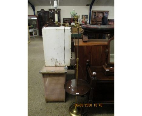 ADJUSTABLE BRASS READING LAMP WITH MAHOGANY CIRCULAR TRAY