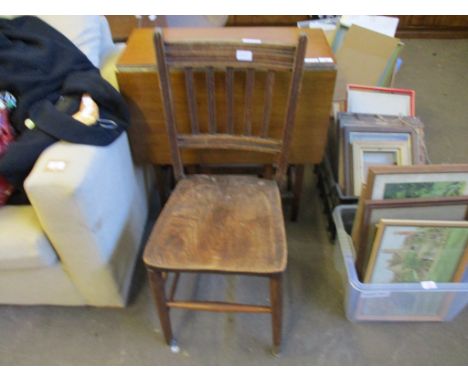 ELM HARD SEATED KITCHEN CHAIR AND AN OAK FRAMED DROP LEAF GATE LEG TABLE 