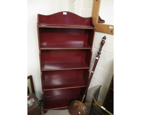 RED PAINTED FOUR FIXED SHELF BOOKCASE WITH PANELLED BACK