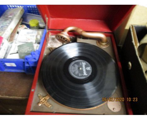 RED REXINE CASED BRUNSWICK PORTABLE RECORD PLAYER