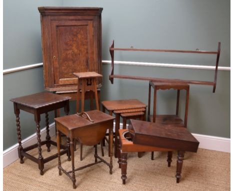ASSORTED OCCASIONAL FURNITURE, including an 18th Century elm hanging corner cupboard, Arts &amp; Crafts oak fern stand, Edwar