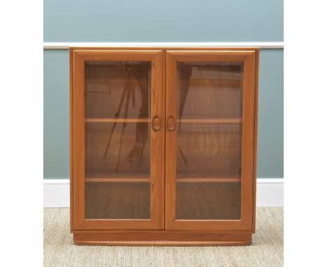 ERCOL PALE ELM 'WINDSOR 810' BOOKCASE/DISPLAY CABINET, glazed doors, adjustable shelves with plate groove,  91w x 28d x 97cms