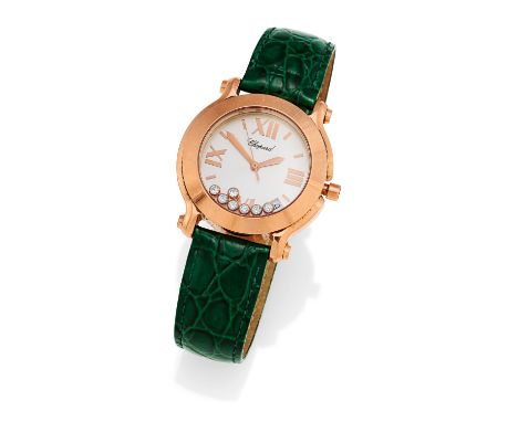   CHOPARD CHOPARD  Happy Sport. Schweiz.   Quarz. 750/- Roségold, 7 Brillanten beweglich, Orig.-Lederband und Dornschließe, Z