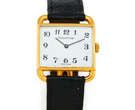   JAEGER LECOULTRE JAEGER LECOULTRE  Etrier. Schweiz. Um 1960.   Handaufzug. 750/- Gelbgold, Orig.-Lederband und Faltschließe