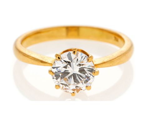   SOLITAIRE-RING. SOLITAIRE-RING.    750/- Gelbgold, Punze, Gesamtgewicht: ca. 3,3 g. EU-RM: 50. 1 Brillant ca. 1,0 ct., P1/H