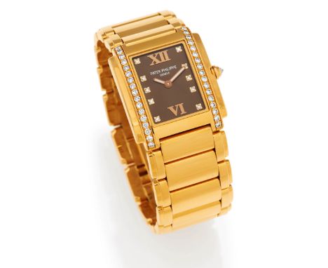   PATEK PHILIPPE  Twenty 4. Schweiz.   Quarz. 750/- Rotgold, diamantgeziert, Orig.-750/- Rotgold-Band und Faltschließe, Zffbl