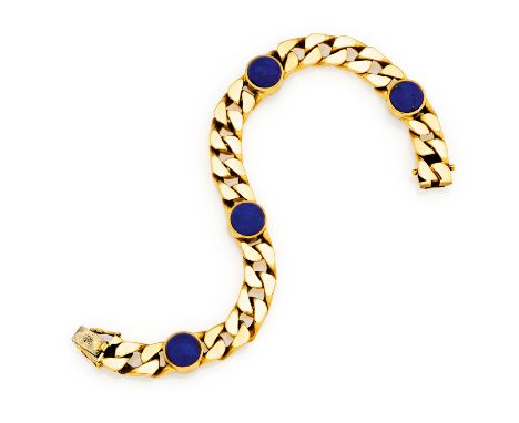   Lapis Lazuli-Goldarmband. Lapis Lazuli-Goldarmband.  Deutschland.   585/- Gelbgold, Punze, Gesamtgewicht: ca. 49,5 g. Länge