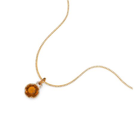   FARBSTEIN-DIAMANT-COLLIER. FARBSTEIN-DIAMANT-COLLIER.  Italien.   750/- Gelbgold, Punze, Gesamtgewicht: ca. 23,0 g. Kette L