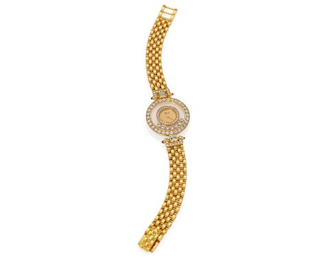   CHOPARD CHOPARD  Happy Diamonds. Schweiz. Um 1990.   Quarz. 750/- Gelbgold, Diamantbesatz (Brillant- und Baguette-Schliff),