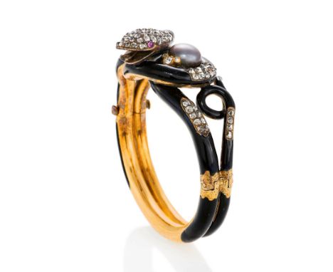   WICHTIGER SCHLANGEN-ARMREIF. WICHTIGER SCHLANGEN-ARMREIF.  Wohl Frankreich. Mitte 19. Jh.   750/- Gelbgold, getestet, Gesam