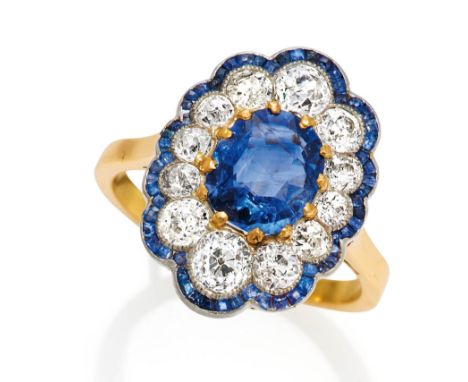   SAPHIR-DIAMANT-RING. SAPHIR-DIAMANT-RING.  Um 1910.   750/- Gelbgold, Platinauflage, getestet, Gesamtgewicht: ca. 5,0 g. EU