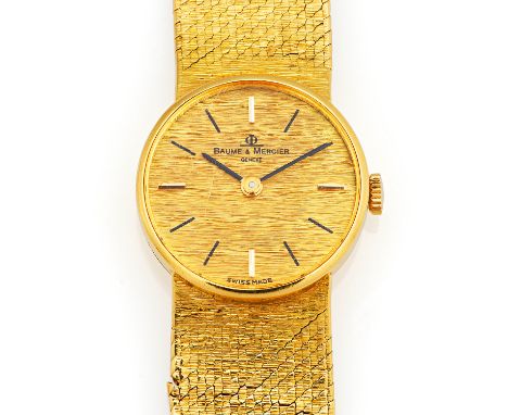   BAUME &amp; MERCIER BAUME &amp; MERCIER  Schweiz. Um 1970.   Handaufzug. 750/- Gelbgold, integriertes Milanaise-Band, Zffbl