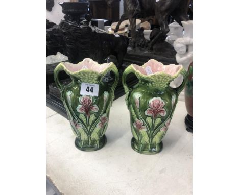 A pair of art nouveau Majolica vases