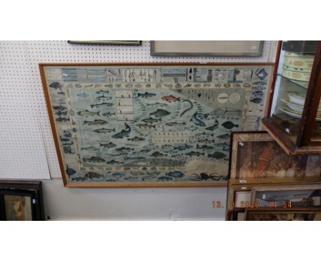 A large framed angling print 120 x 80cm