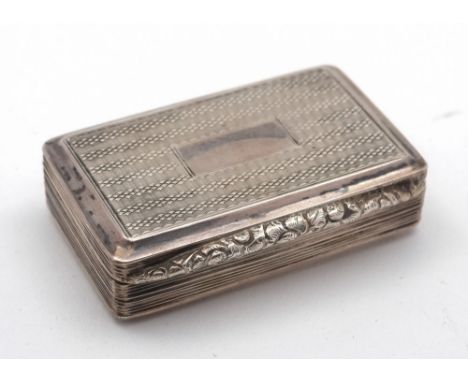 A George IV silver snuff box  maker TS, possibly Thomas Shaw, Birmingham, 1828: of rectangular outline with engine turned dec