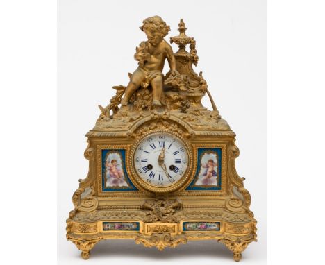 Joseph Silvani, Paris: a French ormolu and porcelain mantel clock having an eight-day duration movement striking the hours an