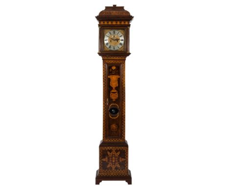 Fran. Schooc, Amsterdam, a walnut marquetry longcase clock: the eight-day duration movement striking the hours on a bell, the