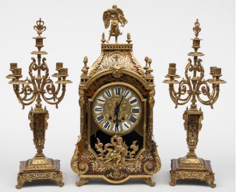 A.D. Mougin, a large French boulle mantle clock: the eight-day duration movement striking the hours and half-hours on a gong 
