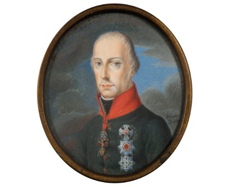 P. Carloni [Italian School early 19th Century]-
A miniature portrait of a European Royal:-, possibly  Charles XIII of Sweden,