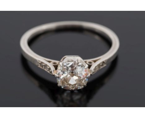 A diamond single-stone ring: with cushion shaped, old brilliant-cut stone approximately 0.85ct in platinum rex-claw setting, 