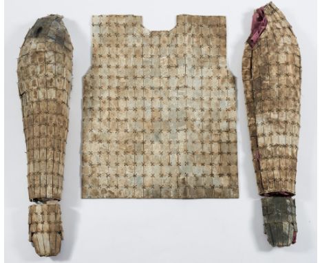 Five sections of a Chinese jade/hardstone burial suit: in Han Dynasty style, the rectangular plaques drilled and joined with 
