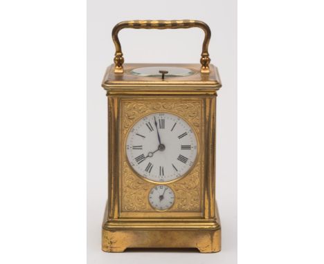 Drocourt, Paris, a petite-sonnerie corniche cased carriage clock: the eight-day duration movement striking the hours on a gon