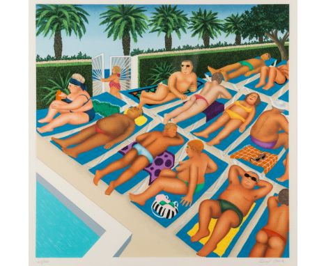* Beryl Cook [1926-2008] - 
Sun Worshippers:-
silkscreen print, 
signed in pencil and numbered 143/300
image size 61 x 61cm.