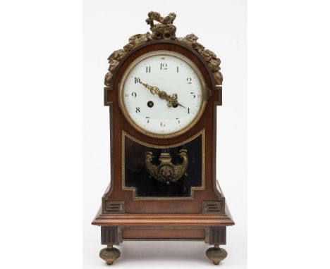 L.P. Japy & Co for Harrods, an Edwardian French mahogany mantel clock: the eight-day duration movement striking the hours and
