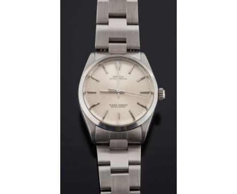 Rolex. A gentleman's stainless steel 'Rolex Oyster Perpetual' wristwatch:, model number '1002', the silvered circular dial wi
